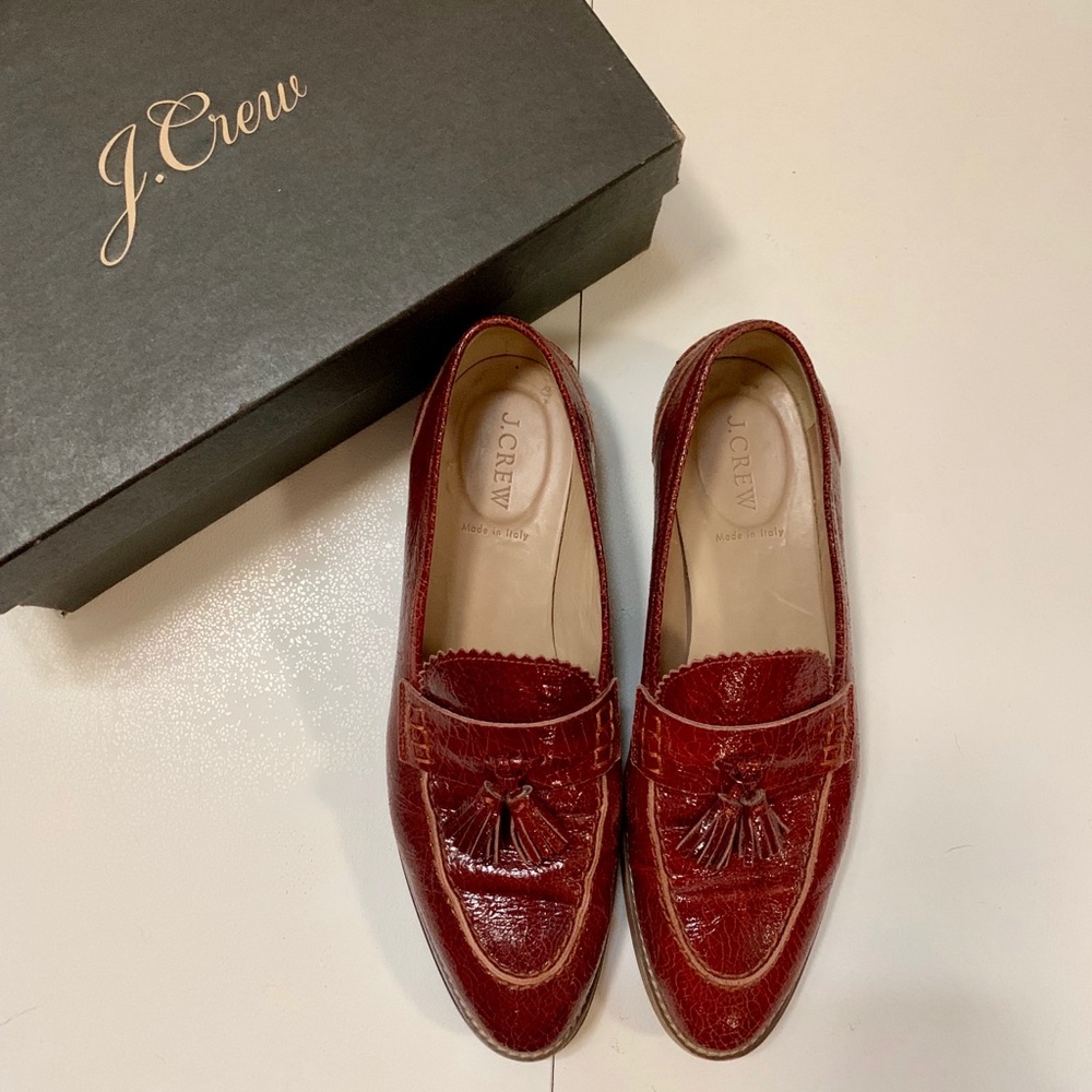 J. Crew Biella Crackled Leather Loafers